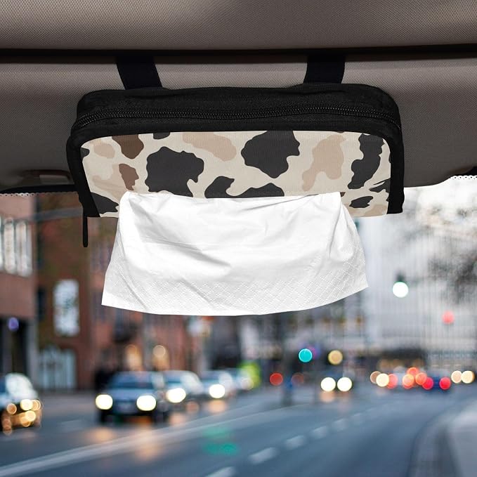 Cow Brown Print Car Tissue Holder Durable Napkin Holder Hanging Tissue Holders Case Car Tissues Bag for Sun Visor Seat Back Universal Auto