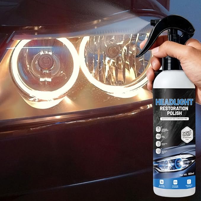 Headlight Restoration Kit, Removes Oxidation & Yellowing, UV Coating | 180ml polish + 10ml ceramic coating, sponge & towel; for cars, trucks, SUVs, motorcycles; long-lasting UV protection