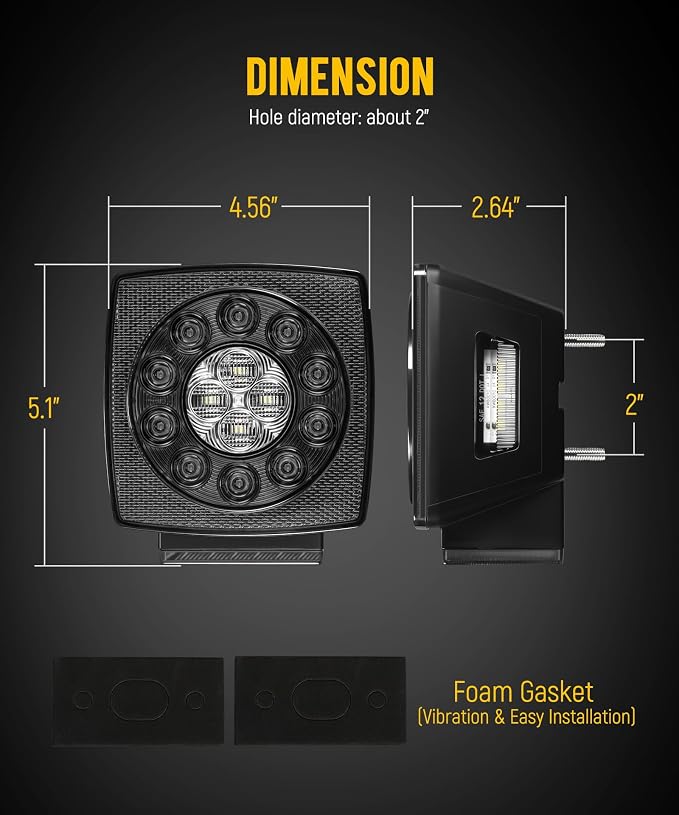Partsam 12V Submersible Square Led Trailer Lights, Red White LED Stop Turn Tail Reverse Backup License Side Marker Running Light Lamp for Trailers Under 80", Truck, IP68, Black Clear Lens