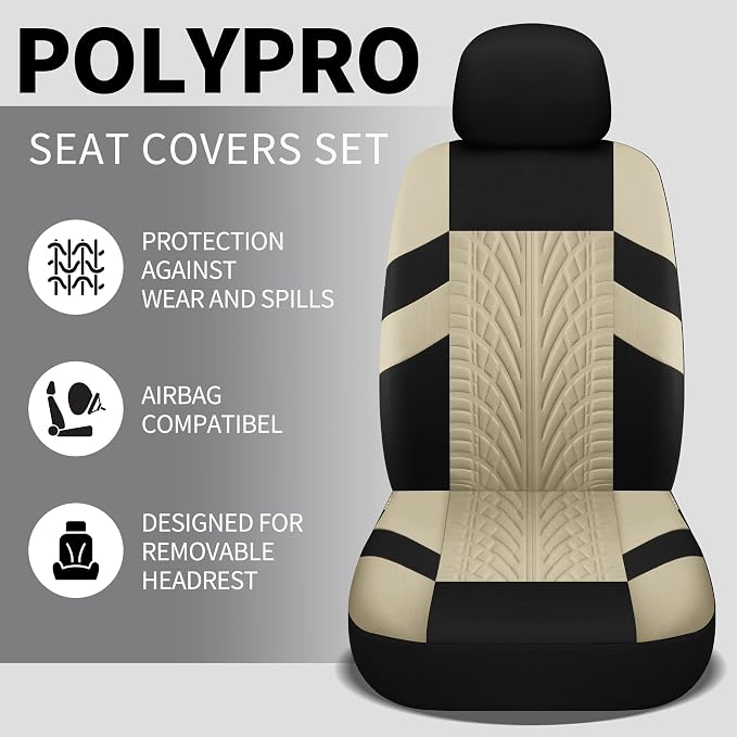 Pariitadin Car Seat Covers Front Pair, Washable and Breathable Seat Covers for Cars, Universal Fit Car Interior Covers for Most Sedan Truck SUV, Black/Beige