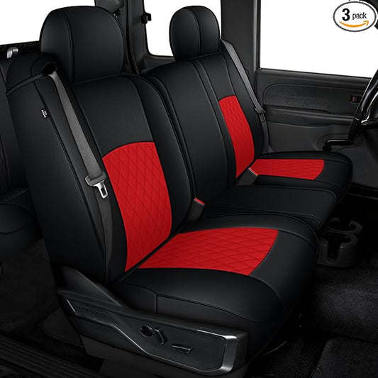 AOMSAZTO Car Seat Cover for Chevy Silverado/GMC Sierra 1500 (1999-2006) - Full Set Black Seat Covers (Black/Red - Diamond Grid)