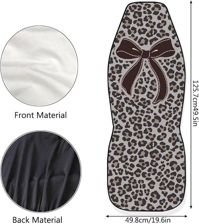 Bow Front Car Seat Cover Set of 2 Leopard Print Car Seat Covers for Front Seats Auto Interior Accessories Anti-Slip Back Fabric for Cars Sedans and SUVs