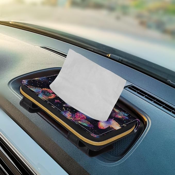 Butterfly Car Sun Visor Tissue Holder PU Leather Automotive Sun Visor Napkin Holder Butterfly Universal Tissue Holder for Car Home Offices