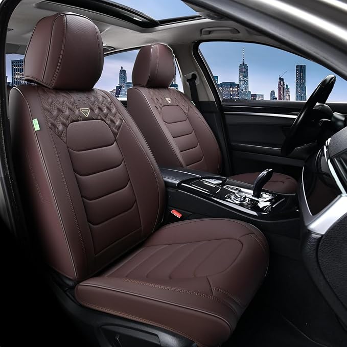 FLORICH Seat Covers Full Set, Leather Seat Cover, Front and Rear Seat Covers 5 Seats, Waterproof Car Seat Cushion Protector Accessories for Sedan SUV Pick-up Truck(Coffee, Full Set)