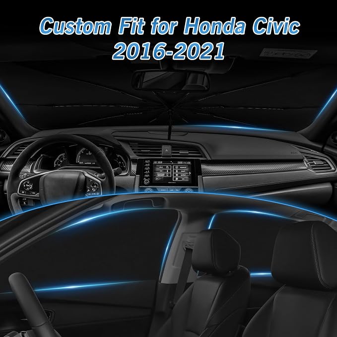 KUST Windshield Sun Shade Umbrella for Honda Civic 2016 2017 2018 2019 2020 2021 Rear Window Shades 100% UV Protection and Blackout Privacy 5PCS Car Window Covers Accessories