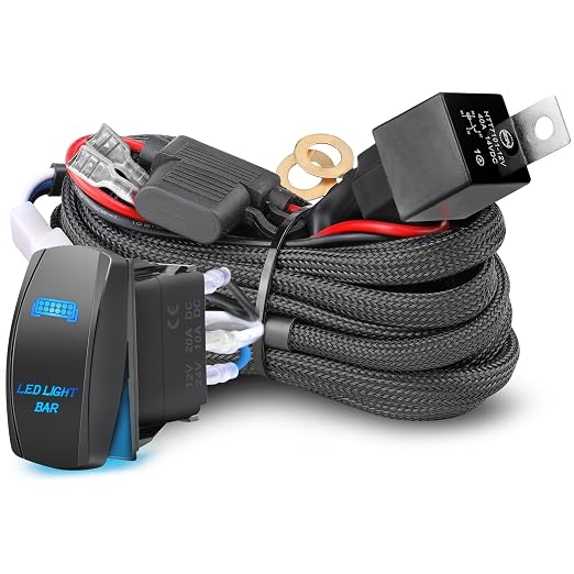 Wiring Harness 1 Lead, Rfroad Lighting LED Light Bar Wiring Harness Kit for Fog Lights Off Road Driving Lights Work Light 12V 40A Relay Fuse On/Off Rocker Switch Nylon Wire Kit for Truck UTV ATV Boat