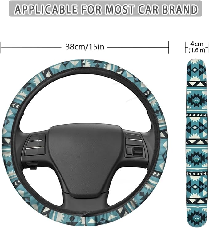 Wanyint Car Steering Wheel Cover, 15 Inch Soft Breathable Steering Wheel Protector for Women Men, Universal Fit for SUV Sedan Van Truck, Southwest Aztec Blue