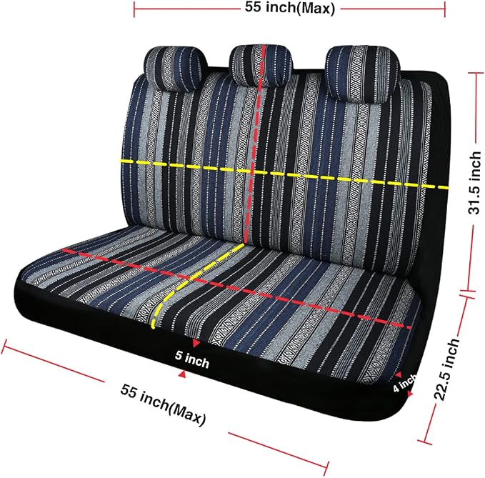 Baja Saddle Blanket Car Seat Covers 7PCS Full Set, Breathable and Washable Striped Woven Automotive Vehicle Seat Cover Universal for Sedan, SUV, Truck, Airbag Compatible