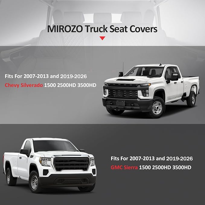 MIROZO Chevy Silverado GMC Sierra Seat Covers,Waterproof Truck Seat Covers Leather Seat Protector Fits for 2007-2013 and 2019-2026 Chevy Silverado GMC Sierra 1500 2500HD 3500HD Crew Cab