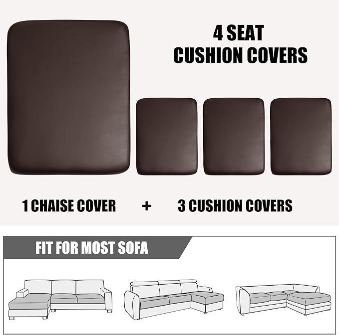 Yates Home Sectional Couch Covers 4 Piece Sofa Cushion Covers for L Shape PU Leather Separate Cushions Couch Chaise Slip Cover for Both Left/Right Sectional Couch(3 Seater + 1 Chaise,Chocolate)