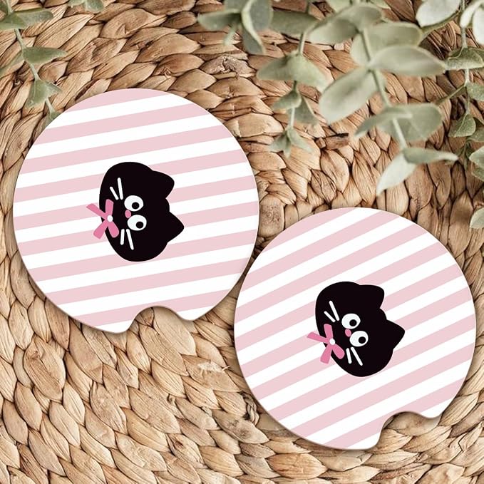 Ceramic Car Coasters – Absorbent Car Cup Holder Coaster Set for Women, Cute Aesthetic Car Accessories for Girls, 2 Pack (Sea Pink)