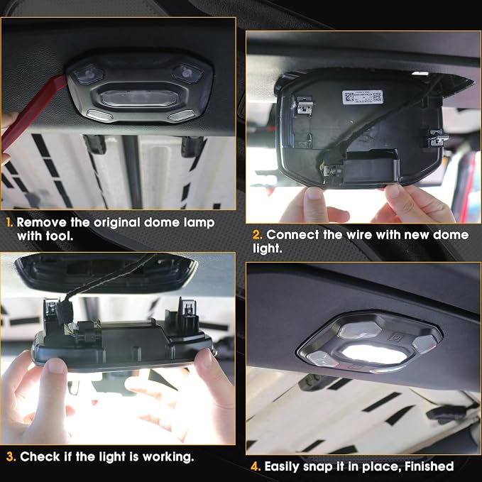 LED Dome Lights for Jeep Wrangler JL/Gladiator JT 2018-2023 | 6500K White Front Interior Lights with Push Button | Replacement Cabin Reading Light Kit for 2/4 Door Models