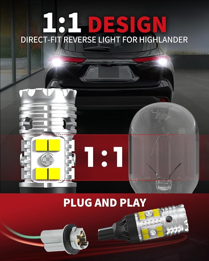 LASFIT 921 LED Reverse Backup Light Bulbs Fit for 2008-2023 2024 2025 2026 Toyota Highlander, 6000K Cool White Super Bright OEM 912 W16W Replacement, 2 pcs