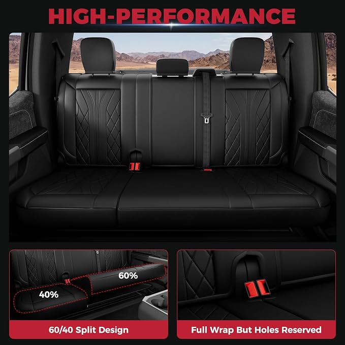 FREESOO Leather Seat Covers for Ford F150 SuperCrew/Crew Cab 2015-2026 | Fits F250/F350/F450 Super Duty 2017-2026, Custom Fit, Waterproof, Bucket Seat, Airbag Compatible, Lumbar Support, Easy-clean