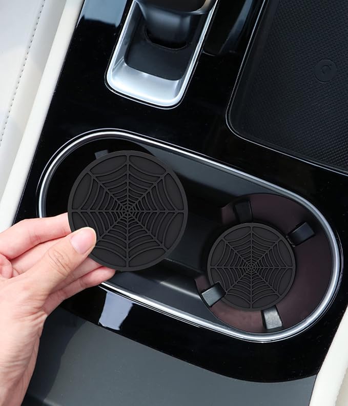 Car Cup Holder Coaster, 2 Pack Universal Auto Anti Slip Cup Holder Insert Ornaments Coaster, Durable, Suitable for Most Car Interior Accessories (Black-Spider Web)