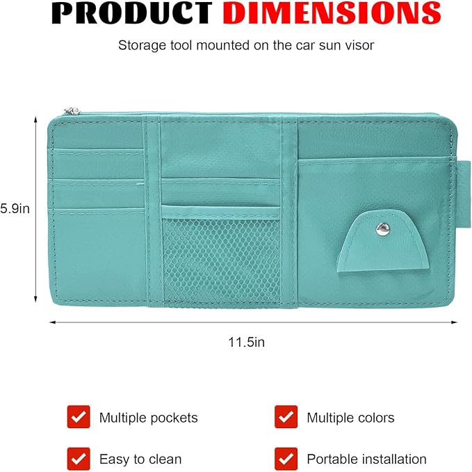 Car Sun Visor Organizer, Multifunctional Auto Visor Storage Bag with Net Pocket & Eyeglass Clamp, Waterproof Multi-Pocket Storage Pouch Ticket Organizer for Car Sun Visors (Blue)