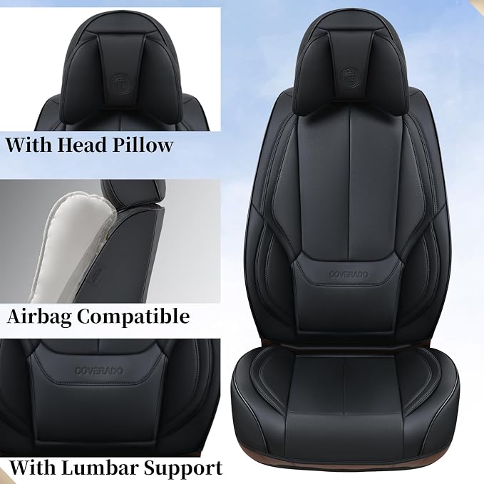 Coverado Car Seat Covers, Seat Covers for Cars, Waterproof Leather Auto Seat Protectors, Leather Car Seat Cushion, Car Interiors Accessories Universal Fit for Most Cars