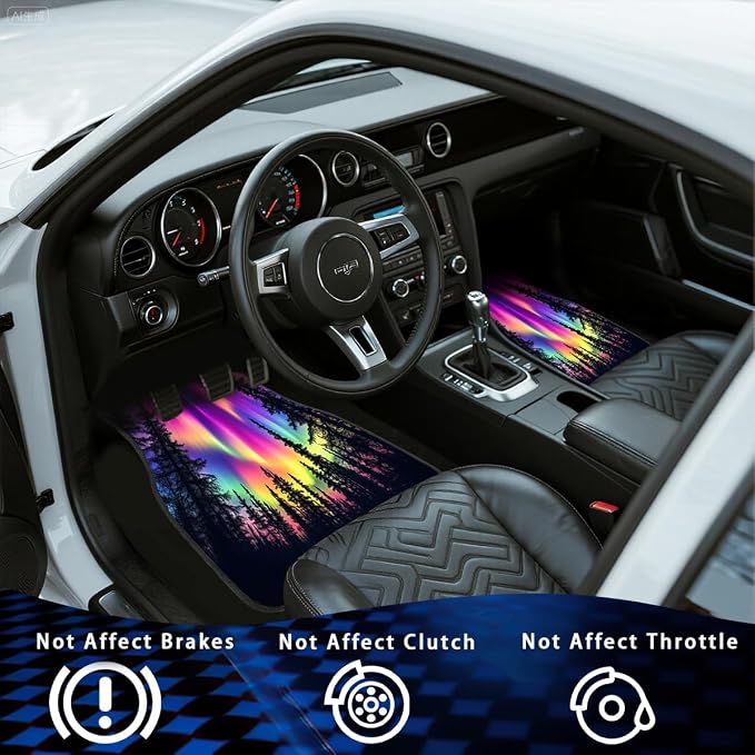 Aurora Car Floor Mats Colorful Northern Light Pine Forest Sky Carpet Front Rear Carpets Mat Decorative Car Floor Carpets Non-Slip Auto Car Accessories Universal Fit Car Accessories for Truck