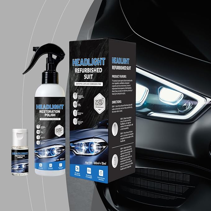 Headlight Restoration Kit, Removes Oxidation & Yellowing, UV Coating (3) | 180ml polish + 10ml ceramic coating, sponge & towel; for cars, trucks, SUVs, motorcycles; long-lasting UV protection