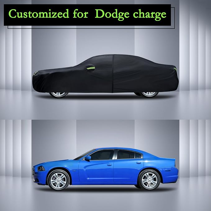 Car Cover Custom Fit for Dodge Charger 2006-2026, Waterproof All Weather Full Exterior Cover Rain Sun Hail Protector Car Cover with Door Zipper