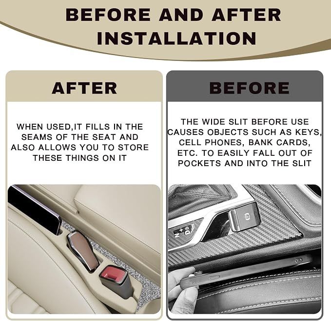 2PCS Car Seat Gap Filler Organizer, Multifunctional Car Gap Filler Organizer Storages Function for Storing Phones Keys Cards, Universal No Drop Seat Guard for Cars ﻿ (Beige)