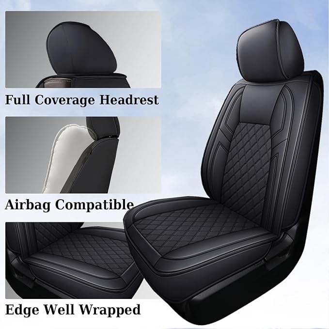Coverado Front Seat Covers for Toyota Tundra 2007-2021, Leather Car Seat Covers Compatible with Crew, CrewMax, Extended, and Double Cab, Black Automotive Seat Covers for Trucks
