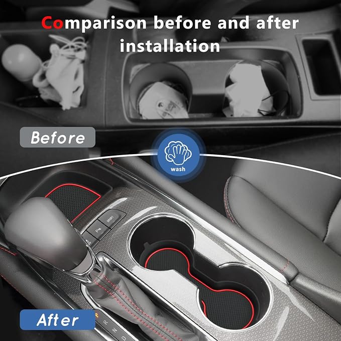 Auovo Cup Holder Inserts Coaster Compatible with Chevy Malibu Accessories 2017 2018 2019 2020 2021 2022 2023 2024 2025 Silicone Cup Mat Pad Car Interior Decoration (3-pcs kit, Red)