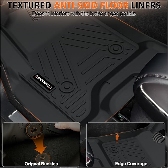 Floor Mats for 2014-2018 Chevrolet Chevy Silverado/GMC Sierra 1500 Crew Cab | All Weather Car Mats for 2015-2019 Silverado/Sierra 2500 HD/3500 HD Crew Cab, TPE Floor Liners for Silverado Accessories