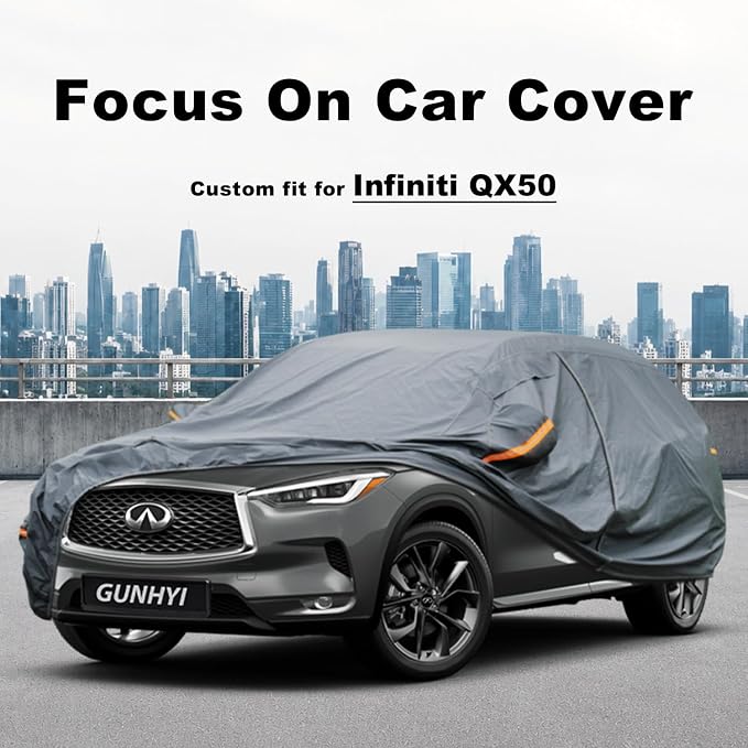 GUNHYI Premium Car Cover Custom Fit Infiniti QX50, 16 Layers Heavy Duty Car Cover Waterproof All Weather with Zipper Door for Sun Rain Snow Dust Uv Protection