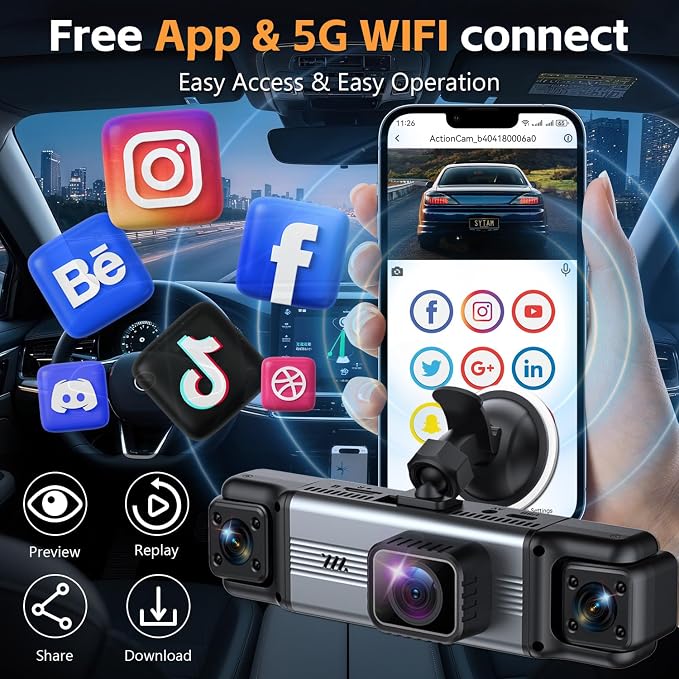 4 Channel 360° Dash Cam Front Rear Inside & Left Right 4K+1080P*3 FHD Car Camera, 5GHz WiFi & App Control 8 IR Lamps Night Vision 24H Parking Mode, G-Sensor, Loop Recording, Includes 64GB (Silver)