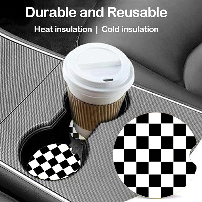Ceramic Car Coasters – Absorbent Car Cup Holder Coaster Set for Women, Cute Aesthetic Car Accessories for Girls, 2 Pack (Black)