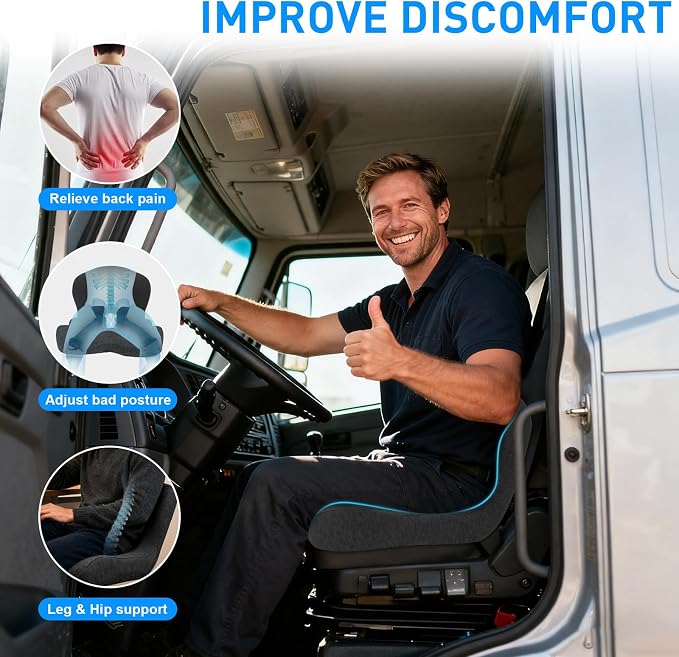 Denchy Memory Foam Car Seat Cushion with Back Support, Truck Driver Cushion | Seat Cushion with Lumbar Support Pillow for Long Driving, Orthopedic Butt Sitting Pad for Office Chair Pain Relief
