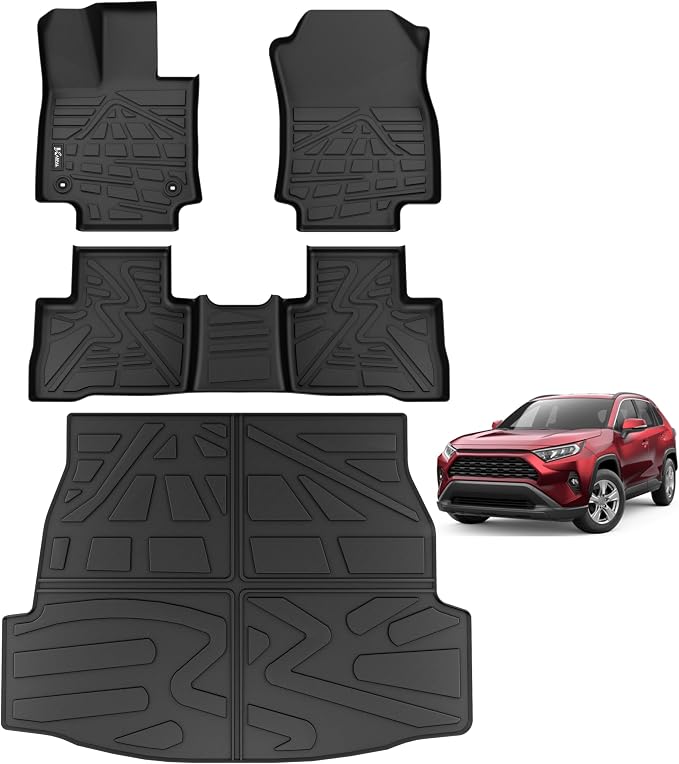 KARPAL Floor Mats Fit for Toyota RAV4 2019-2025 (Include Hybrid), Custom Fit All Weather TPE Floor Liners, 1st & 2nd Row & Cargo Liner, RAV4 Accessories