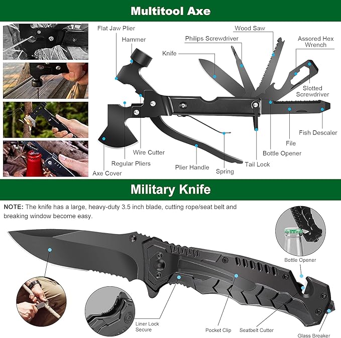 LUXMOM Survival Kit and First Aid Kit, 142Pcs Professional Survival Gear and Supplies Equipment with Molle Pouch, Gift for Fathers Day Men Dad Husband Camping Hiking Hunting Outdoor Adventure