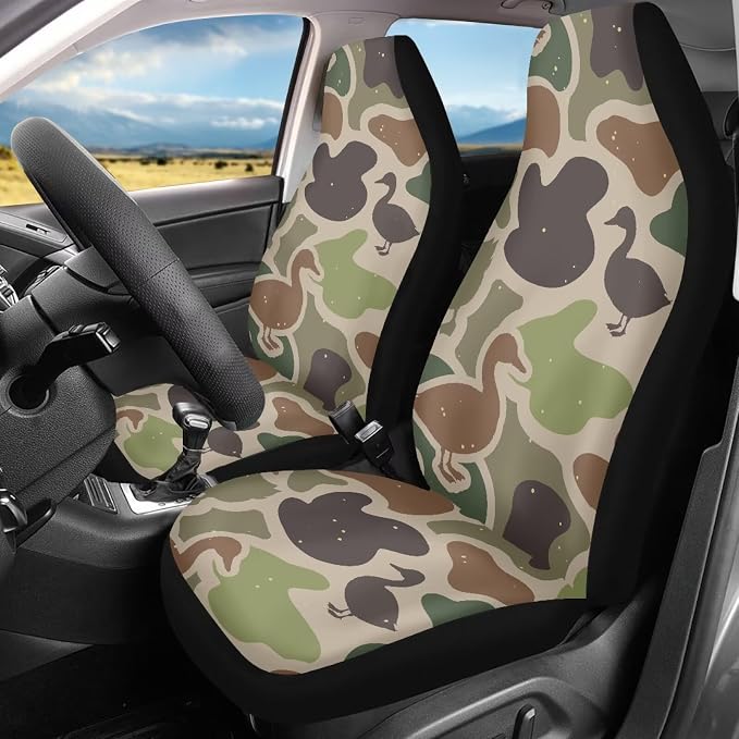 Duck Camo Car Seat Covers 2 Pcs Automobile Front Seat Covers Breathable Protection Interior Accessories Anti-Slip Back Fabric Compatible with Most Cars,SUV,Sedan