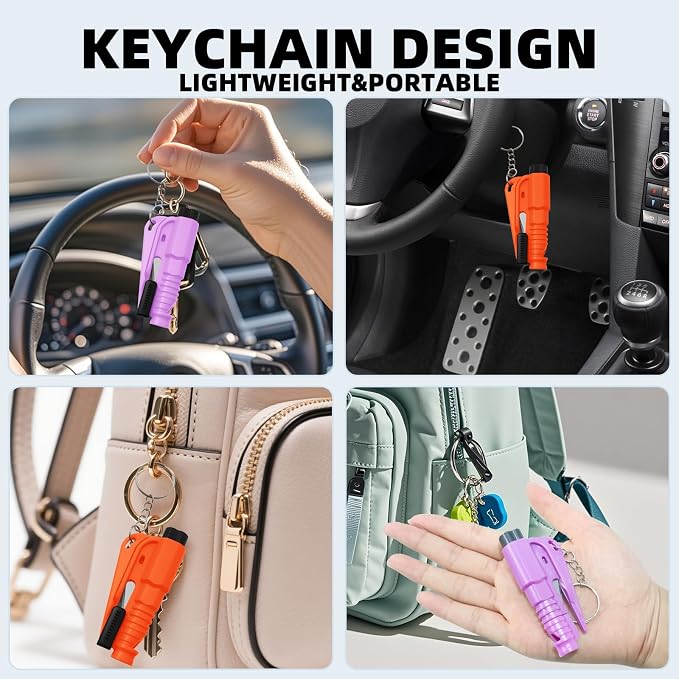 32 Pcs Car Window Breaker Key Chains, 3 in 1 Glass Breaker Seat Belt Cutter Survival Whistle, Portable Safety Emergency Escape Tools, Multifunctional Car Accessories for All Vehiclesains