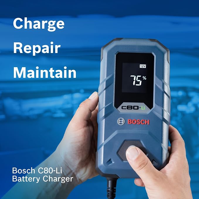 BOSCH C80-Li: 15A 6V/12V Next-Gen Battery Charger for Lead-Acid & Lithium | Including AGM, EFB, Gel & SLI - Unique 20A Fast-Mode & Smart Maintenance, Trickle Functionality & Advanced Safety Features