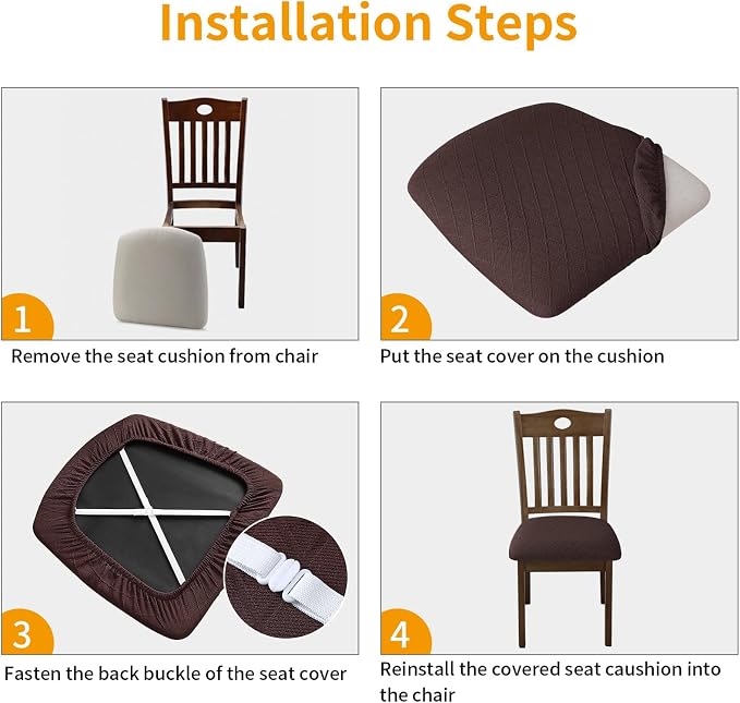 Fuloon Stretch Chair Seat Covers 6 PCS, Removable Washable Dining Chair Covers Anti-Dust Dining Room Seat Cushion Slipcovers (6, Chocolate)