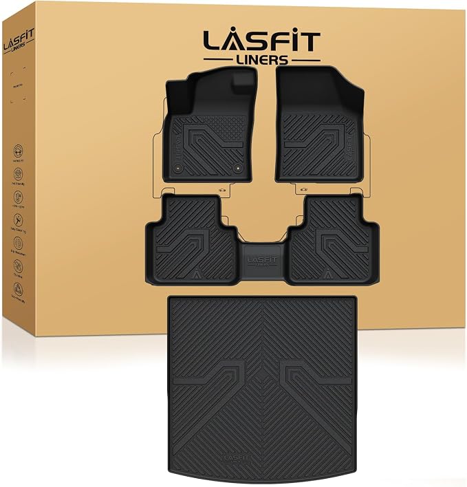 LASFIT Floor Mats & Cargo Liner for SUV VW Atlas Cross Sport 2020-2026, All Weather TPE Custom Fit Floor Liners 1st and 2nd Rows Car Mats & Cargo Mat for Volkswagen Atlas Cross Sport, Black