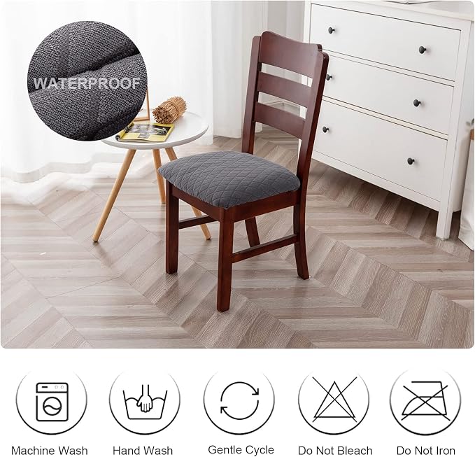 Genina Waterproof Seat Covers for Dining Room Chairs, Stretch Chair Covers Removable Washable Dinning Room Kitchen Chair Seat Cushion Slipcovers (Argyle-Dark Gray, 6 PCS)