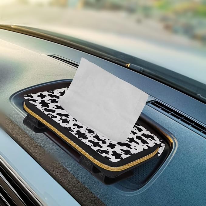 Cow Pattern Automotive Sun Visor Napkin Holder Leather Napkin Holder for Car Universal Sun Visor Tissue Holder Fits Most Cars
