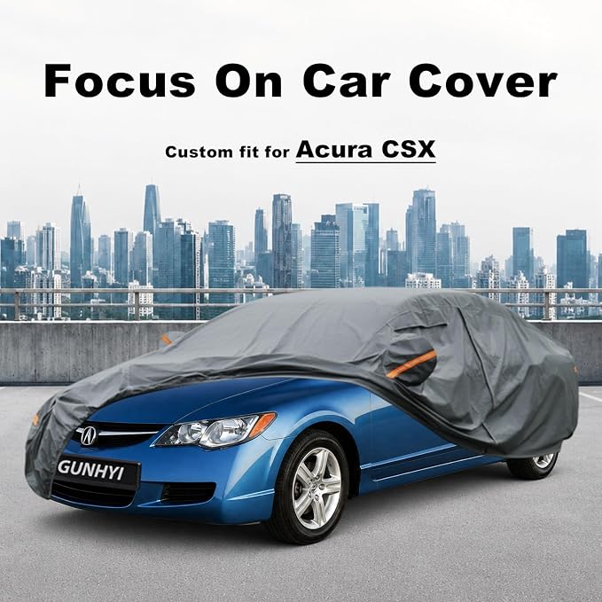 GUNHYI Premium Car Cover Custom Fit Acura CSX, 16 Layers Heavy Duty Car Cover Waterproof All Weather with Zipper Door for Sun Rain Snow Dust Uv Protection
