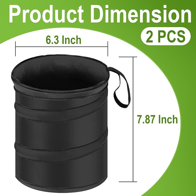 ecocstm 2 PCS Car Trash Can, Collapsible Pop-up Car Garbages Can, Car Accessories Portable Garbage Bin with Elastic Band, Waterproof Small Garbage Can for Back Seat Front Seat, for Outdoor Traveling