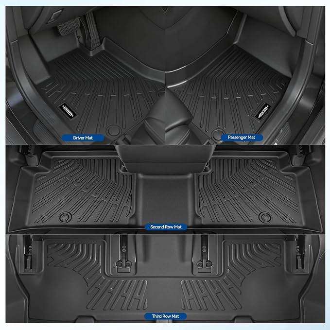 Custom Fit Floor Mats for 2008-2013 Toyota Highlander | (Not for Hybrid) All Weather TPE Floor Liners with Trunk Mat & Backrest Protectors | Odorless Full Set Interior Accessories