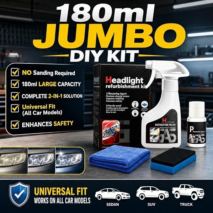 Car Headlight Restoration Kit, 2-in-1 Headlight Repair Fluid & Cleaner for Oxidation Removal, Fix Cloudy, Yellowing and Scratches, Headlamp Restorer with Clarity Coating for All Vehicles 2PCS