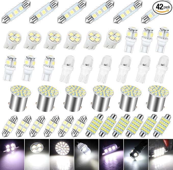 LED Lights for Car 42 PCS Bright White Interior LED Bulbs Kit, T10 31mm 36mm 41mm Reading License Plate Light, Plug and Play for Car Interior Indoor Map Dome Side Marker Bulbs