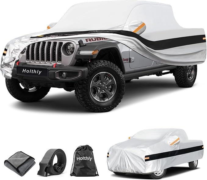 10 Layers Truck Cover Waterproof All Weather Custom Fit for Jeep Gladiator(2019-2026), Outdoor Full Exterior Pickup Car Cover for Automobiles Sun Rain Snow Ice Protection. Sliver