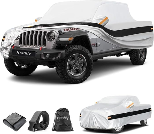 10 Layers Truck Cover Waterproof All Weather Custom Fit for Jeep Gladiator(2019-2026), Outdoor Full Exterior Pickup Car Cover for Automobiles Sun Rain Snow Ice Protection. Sliver