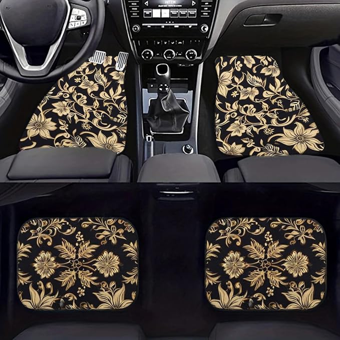 Car Floor Mats Non-Slip Automotive Floor Mats All-Weather Front Rear Car Floor Foot Mat Sets of 4 Pieces Foot Mats Rugs Carpet for Car Trucks SUV Sedans (TengWan 01)