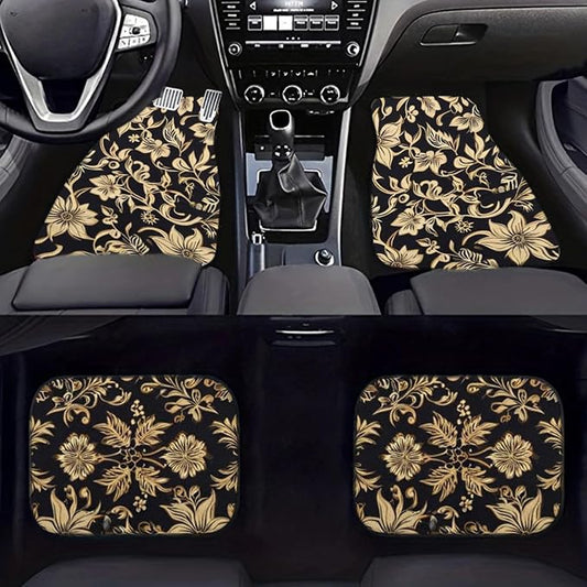 Car Floor Mats Non-Slip Automotive Floor Mats All-Weather Front Rear Car Floor Foot Mat Sets of 4 Pieces Foot Mats Rugs Carpet for Car Trucks SUV Sedans (TengWan 01)